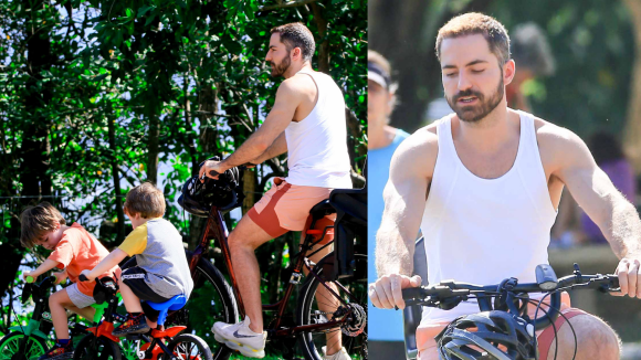 Fofura! Filhos de Paulo Gustavo e Thales Bretas são flagrados em passeio de bicicleta com o pai