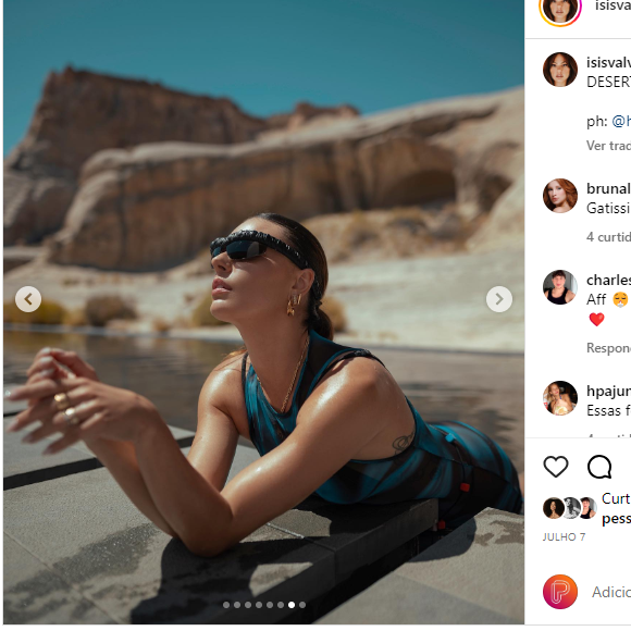 Isis Valverde aproveitou o seu ensaio fotográfico no deserto e já utilizou seu óculos de sol.