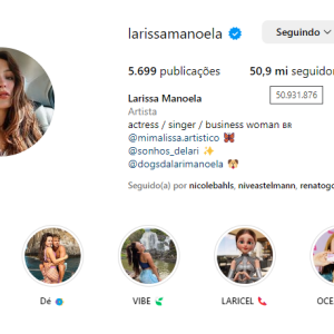 Larissa Manoela conquista o número de 50,9 milhões de seguidores no Instagram 'graças' ao 'Fantástico'.