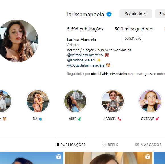 Larissa Manoela conquista o número de 50,9 milhões de seguidores no Instagram 'graças' ao 'Fantástico'.