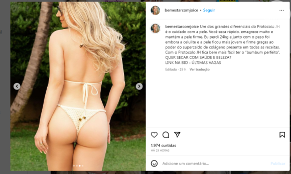 Joice Hasselmann garante que o segredo para o 'bumbum perfeito' é um 'supercaldo de colágeno'