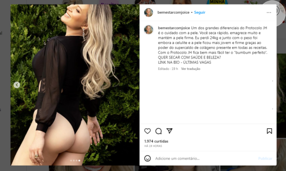 Joice Hasselmann exibe bumbum: 'A pele ficou mais jovem e firme graças ao poder do supercaldo de colágeno presente em todas as receitas'