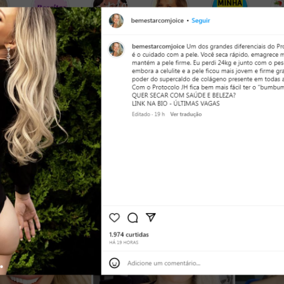 Joice Hasselmann exibe bumbum: 'A pele ficou mais jovem e firme graças ao poder do supercaldo de colágeno presente em todas as receitas'