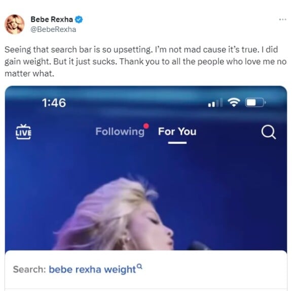 Peso de Bebe Rexha virou o assunto mais buscado do TikTok