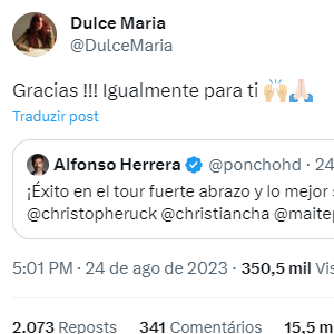 No início da 'Soy Rebelde Tour', Alfonso Herrera deixou uma mensagem para seus ex-companheiros do RBD e foi respondido por Dulce María