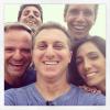 Luciano Huck postou uma foto em sua conta do Instagram com Márcio Garcia e Rubinho Barrichello na gravação do quadro 'Ruim de Roda' do 'Caldeirão' em 2 de abril de 2013