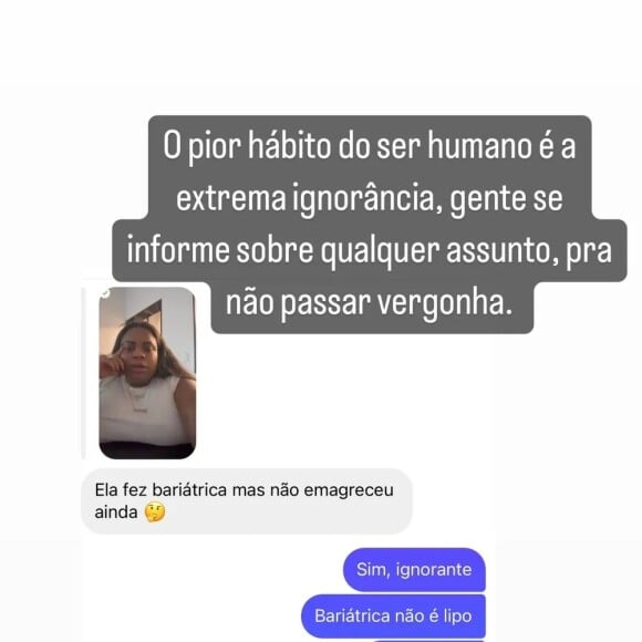 Jojo Todynho respondeu seguidora que comentou sobre seu peso