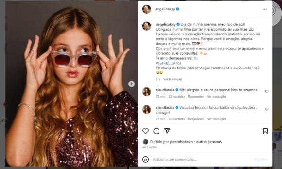 Eva Huck posa de cropped e saia metalizada em ensaio fotográfico publicado por Angelica nesta segunda-feira