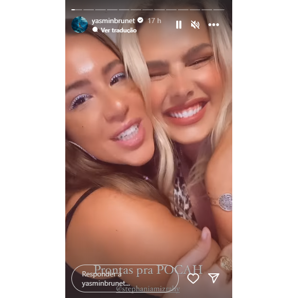 Yasmin Brunet mostrou nos stories que curtiu muito o aniversário de Pocah sem ligar para os haters