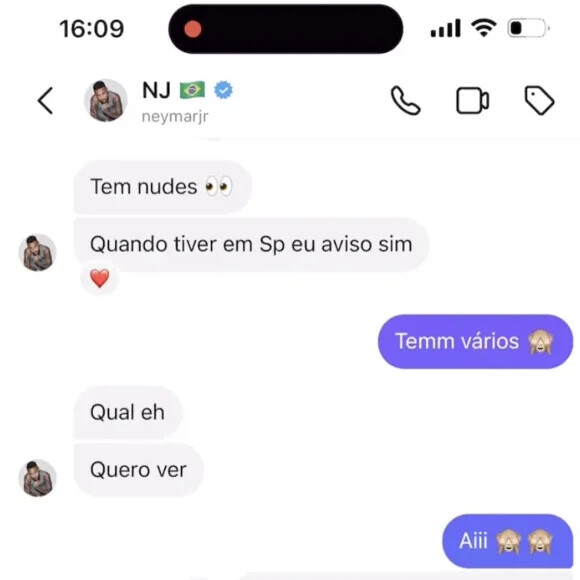 Neymar pedindo nudes: prints vazaram nesta segunda-feira (27)