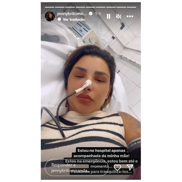 Jenny Miranda é levada ao hospital e deixa mensagem para tranquilizar fãs: 'Estou na emergência, estou bem'