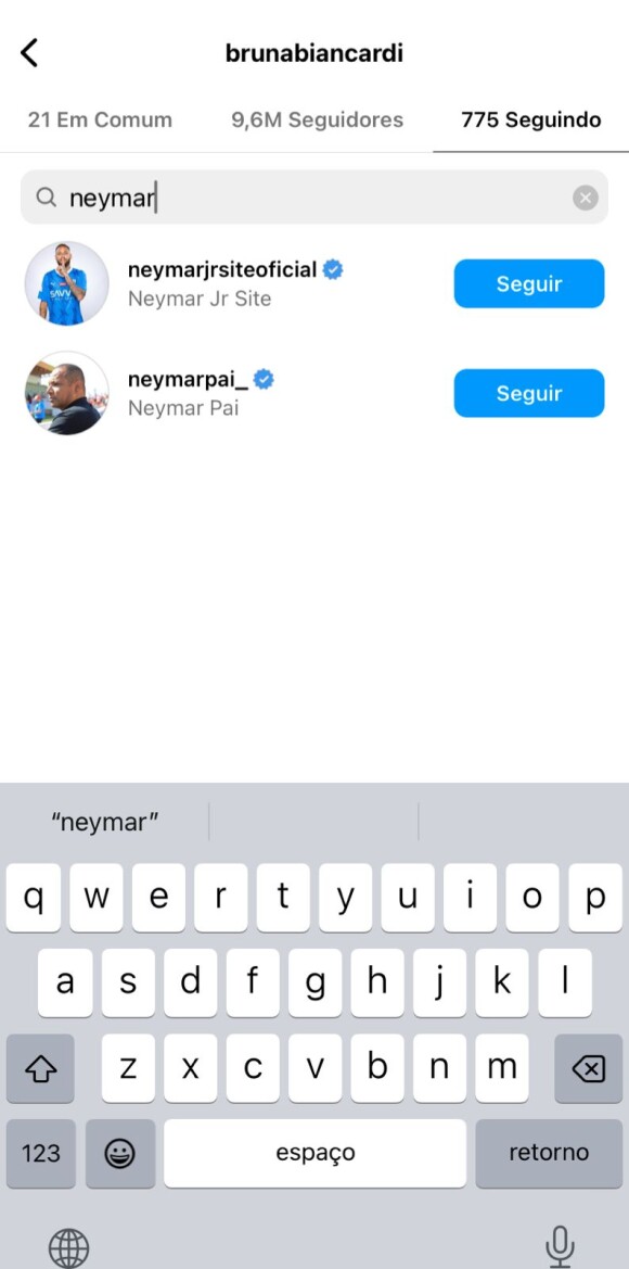 Bruna Biancardi deixou de seguir Neymar no Instagram