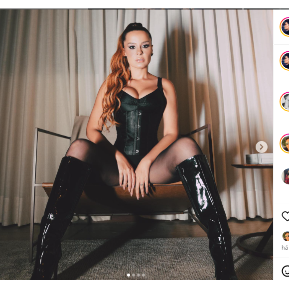 Maiara usa body cavado preto de couro e mostra cintura mais fina em fotos no Instagram