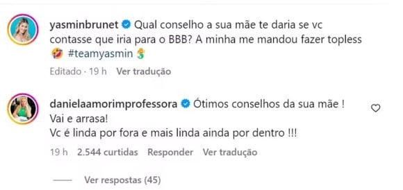 Mãe de MC Daniel declarou apoio à Yasmin Brunet