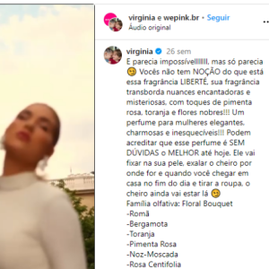 Virgínia Fonseca anunciou, em julho do ano passado, um perfume chamado Liberté. Para promover o lançamento, a jovem realizou um Photoshoot em Paris, diante da Torre Eiffel