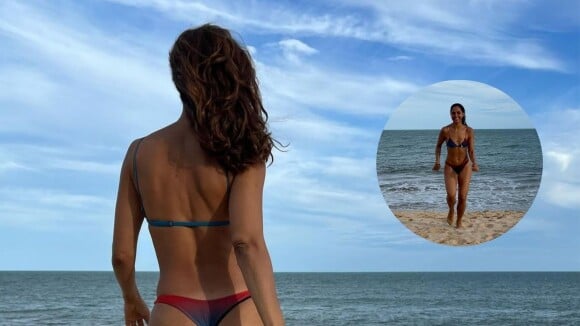 De frente e verso! Camila Pitanga exibe corpo real em banho de praia e tamanho do bumbum rouba a cena: 'Muita catiguria'