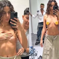 Marina Sena, de calcinha fio-dental, tira o sutiã e faz topless com amigos no provador ao ir às compras em Miami. Fotos!