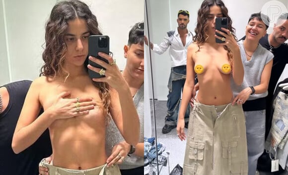 Marina Sena, de calcinha fio-dental, tira o sutiã e faz topless com amigos em provador ao ir às compras em Miami. Veja fotos!