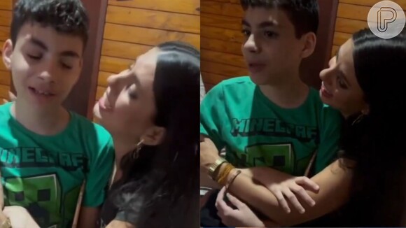Fernanda cai no choro ao reencontrar filho Marcelo, de 11 anos, fora do 'BBB 24'