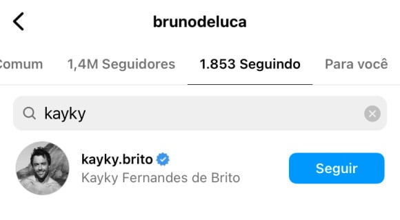 Bruno de Luca ainda segue Kayky Brito no Instagram