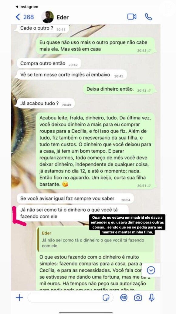 Karoline Lima afirmou que precisa se humilhar pela pensão de Éder Militão para a filha