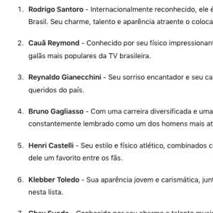 Veja na íntegra a lista dos 10 famosos mais bonitos do Brasil, segundo o ChatGPT