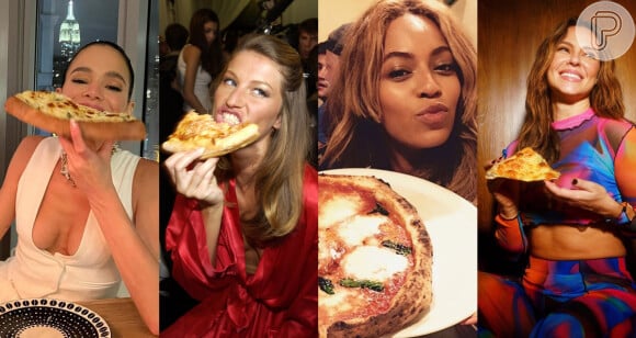 Dia da Pizza é todo dia! 15 fotos provam que Bruna Marquezine, Paolla Oliveira, Gisele e mais x famosas não tiram o prato da dieta