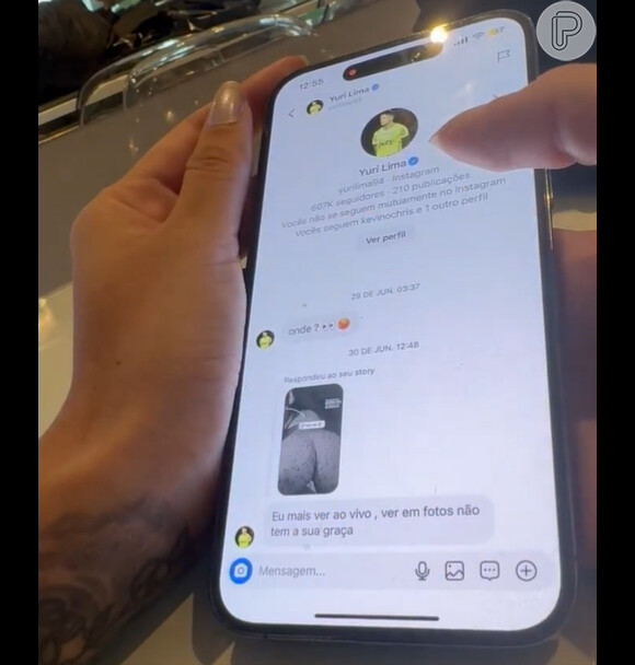 Em print, Yuri Lima comenta stories de Fernanda Campos querendo a ver pessoalmente