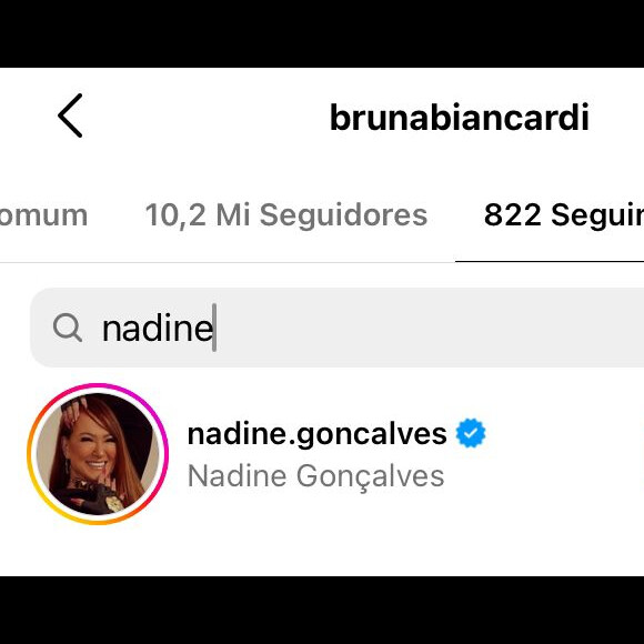 Bruna Biancardi começou a seguir Nadine Gonçalves em outubro do ano passado