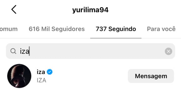 Yuri Lima também segue Iza no Instagram; cantora já deu unfollow no ex