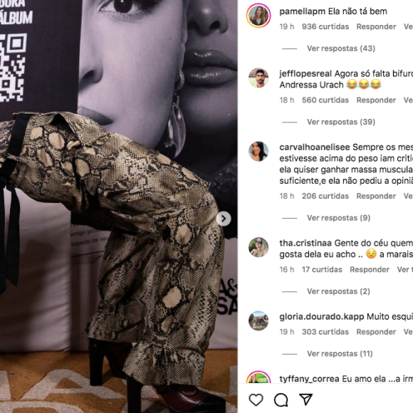 Críticas tomaram os comentários da foto de Maiara, como mostra o print