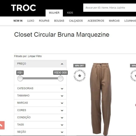 Lojinha virtual de Bruna Marquezine pode ser acessada em https://troc.com.br/lojinha/bruna-marquezine 