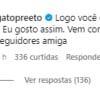 Ex de Bia Miranda, Gato Preto acusou a influencer: 'Logo você que disse que ia tirar? Eu gosto assim. Vem com as verdade para os seus seguidores, amiga'