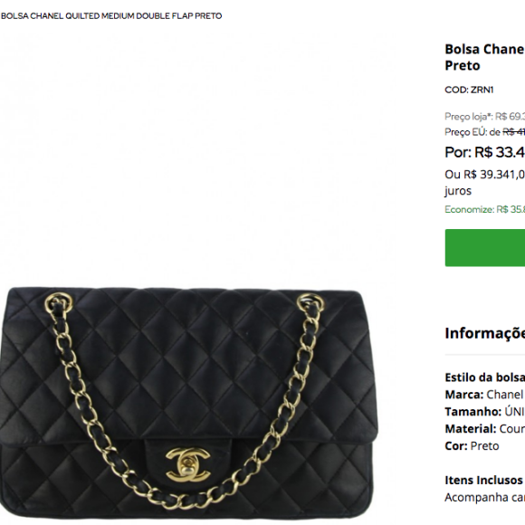 Bolsa de Rafa Justus é da marca Chanel. Nova, custa cerca de R$ 70 mil, e usada R$ 33 mil