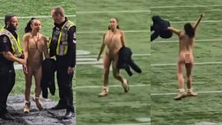 Com príncipe Harry na plateia, mulher nua corre em campo durante a Grey Cup e deixa jogadores sem reação. Veja!