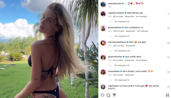 Além dos fãs e ex-BBB's, quem marcou presença em elogios para Yasmin Brunet foi a atriz Marina Ruy Barbosa