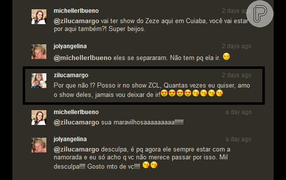 Zilu responde comentário de seguidora e afirma que ama o show da dupla Zezé Di Camargo e Luciano
