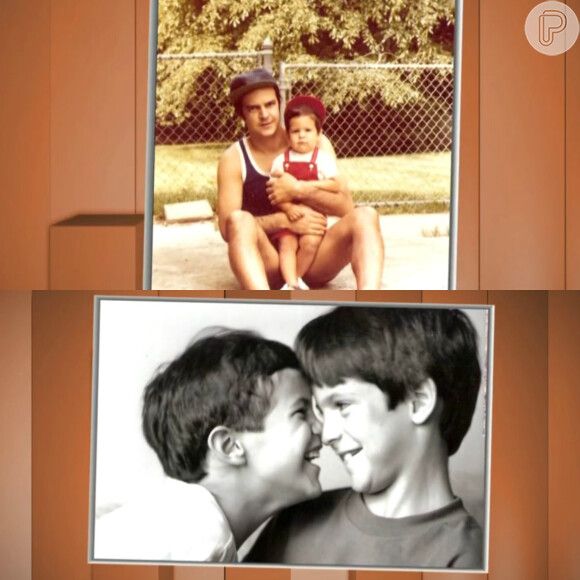 Durante a entrevista, o 'Video Show' exibiu fotos antigas de Mateus Solano ao lado do pai, João, e do irmão, Gabriel