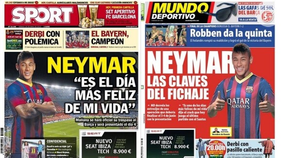 A ida de Neymar para o Barcelona ganhou as capas dos jornais espanhóis