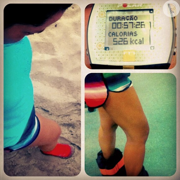 Fernanda Souza compartilha fotos de sua perna após correr quase uma hora na praia