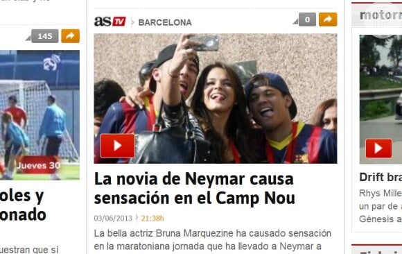 Bruna Marquezine foi destaque na imprensa espanhola no dia da apresentação de Neymar à torcida do Barça
