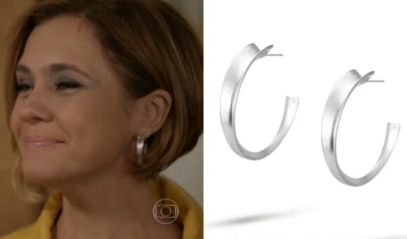 Em sua primeira aparição como funcionária da Souza Rangel, Inês (Adriana Esteves) usou brincos Vanessa Robert de R$ 572