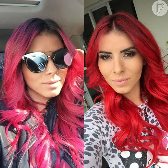 Thais Bianca deixou o cabelo pink de lado e optou por uma tonalidade de vermelho