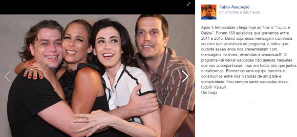 Fábio Assunção acordou em clima de nostalgia nesta terça-feira, 15 de setembro de 2015, e escreveu uma mensagem no seu Facebook em homenagem ao programa 'Tapas & Beijos'