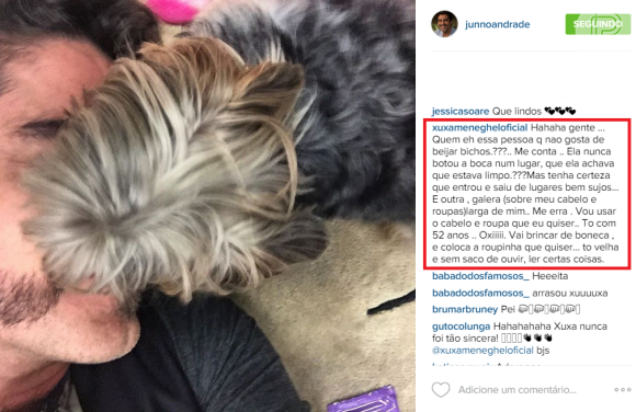 Xuxa Meneghel respondeu às críticas a seu figurino no Instagram do namorado Junno Andrade