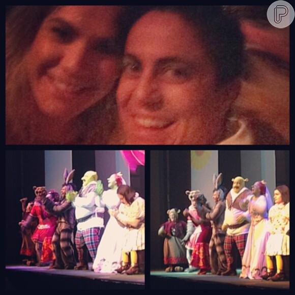Thammy Miranda e Nilceia Oliveira assistem ao espetáculo 'Shrek', em São Paulo