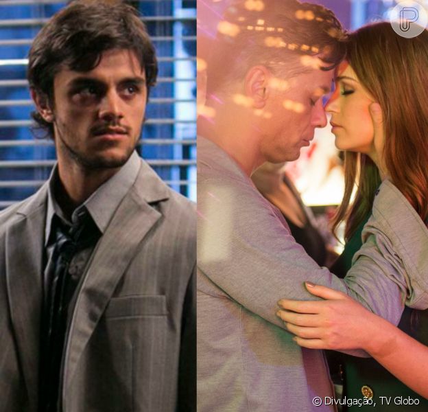 Jonatas (Felipe Simas) vê Arthur (Fábio Assunção) beijar Eliza (Marina Ruy Barbosa) antes da prova do concurso e diz que ele está apaixonado pela ruivinha, na novela 'Totalmente Demais', em fevereiro de 2016