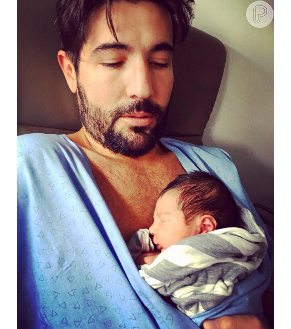 Noah, filho de Sandro Pedroso e Jéssica Costa, filha de Leonardo, ficou internado durante cinco dias na UTI: 'Venceu sua primeira batalha'