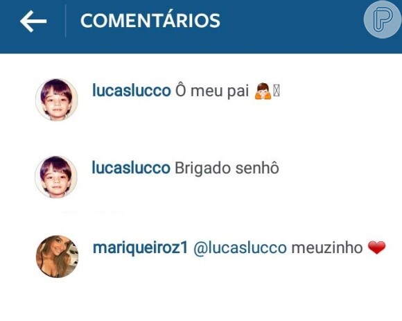 Nos comentários de uma foto de Mariana, Lucas Lucco elogia a estudante de medicina e ela responde: 'Meuzinho'