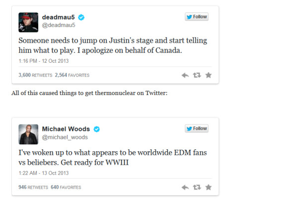 Justin Bieber foi criticado no perfil do Twitter do DJ Michael Woods